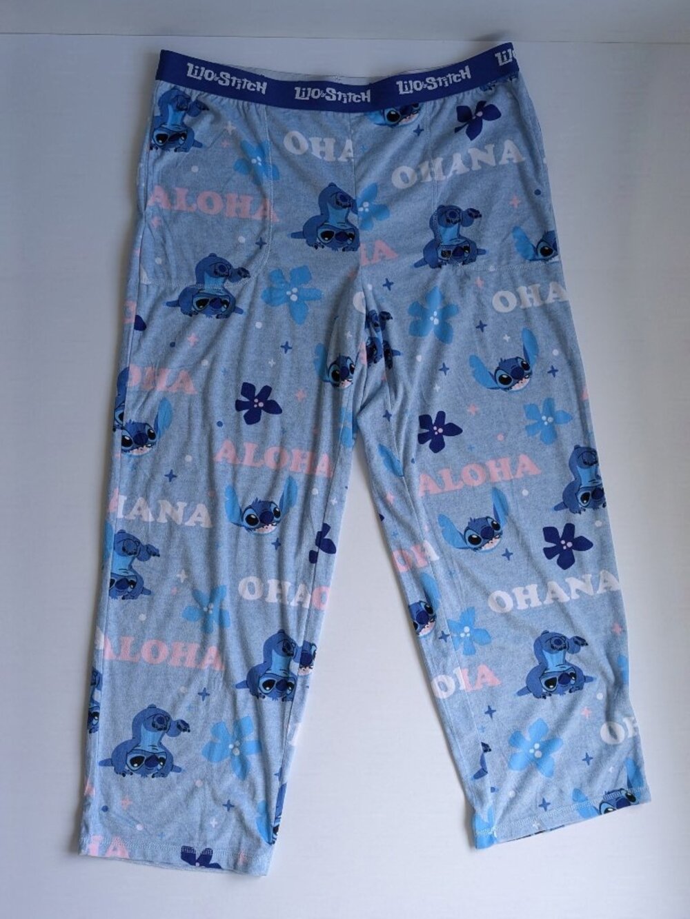Disney Lilo & Stitch Fleece Pajama Pants XL Blue Ohana Aloha Pull On Lounge